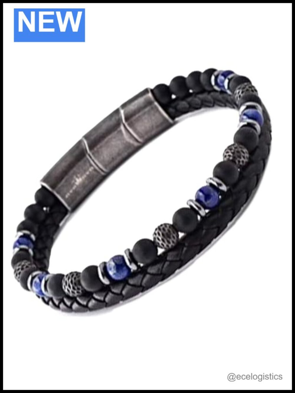 Men's Beaded Bracelet Lapis Lazuli Tiger's Eye Onyx Leather Cord Adjustable